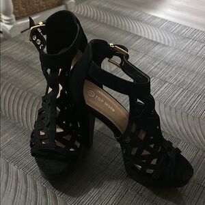 Top Moda Black Heel Shoes Strap Sexy Size 7